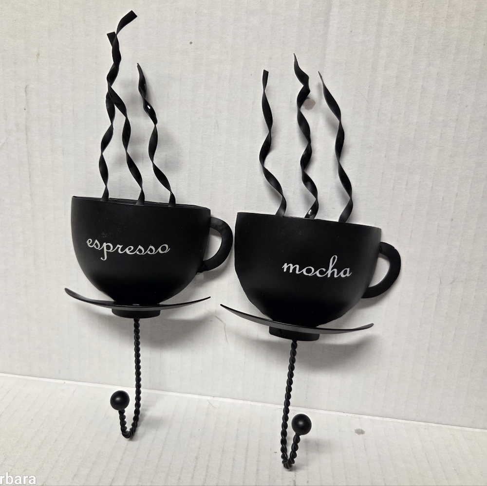 2004 Michael Alan Designs Black Metal Coffee Cup Wall-mounted Hooks